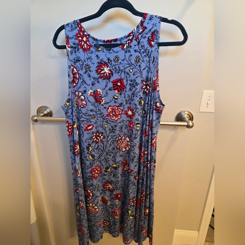 LOFT Blue and Red Floral Dress